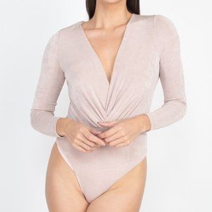 Long Sleeve V-Neck Surplice Bodysuit - Blush